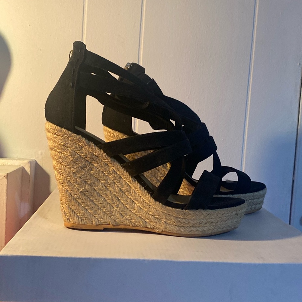 Just Fab black wedge sandals size 8